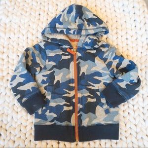 Mini Boden Camo Shaggy Lined Hoodie Blue 2-3Y